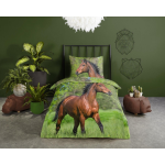 Good Morning dekbedovertrek Horse 140 x 220 cm katoen - Groen