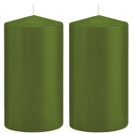 Trend Candles 2x Olijfe Cilinderkaarsen/stompkaarsen 8 X 15 Cm 69 Branduren - Geurloze Kaarsen Olijf - Woondecoraties - Groen