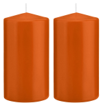 Trend Candles 2x Cilinderkaarsen/stompkaarsen 8 X 15 Cm 69 Branduren - Geurloze Kaarsen - Woondecoraties - Oranje