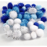 Creotime decoratiepompoms 15 20 mm blauw/wit 48 stuks