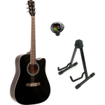 Fazley W40-BK akoestische western gitaar zwart + statief + stemapparaat