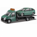 Bburago schaalmodel Ford Focus St + Flatbed Transporter 1:43 - Groen
