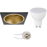 BES LED Led Spot Set - Pragmi Minko Pro - Gu10 Fitting - Inbouw Vierkant - Mat/goud - 4w - Helder/koud Wit 6400k - - Zwart