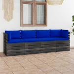 Vidaxl Tuinbank 4-zits Met Kussens Pallet Massief Grenenhout - Blauw