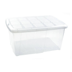 Forte Plastics 1x Opslagbakken/organizers Met Deksel 60 Liter 63 X 46 X 32 Transparant/wit - Organizers/opbergbakken