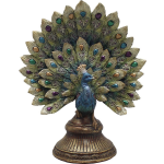 Clayre & Eef Decoratie Beeld Pauw 6pr3013 22*12*30 Cm - Meerkleurig - Blauw